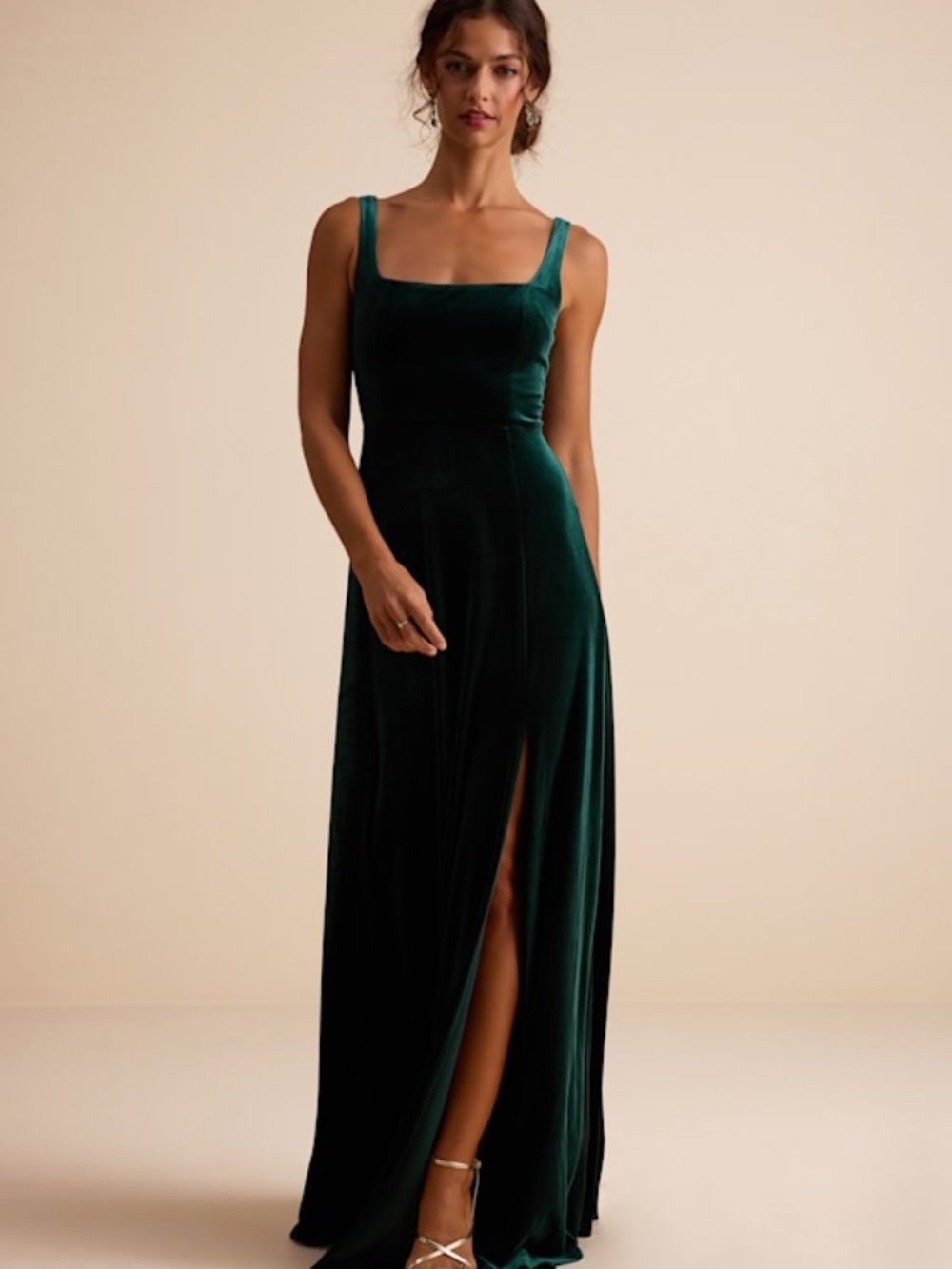 Lulus Graceful Invite Emerald Velvet Square Neck Lace-up Maxi Dress Green